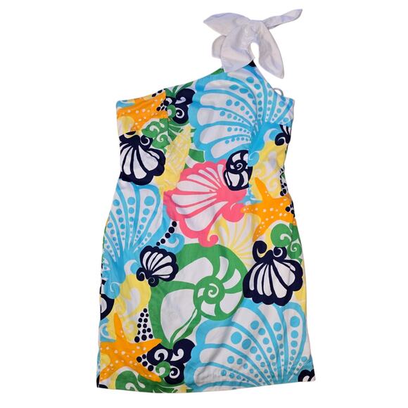 One Shoulder Dress Lilly Pulitzer Minta 32973 Shell Print Plus Size 14 Cotton - Picture 10 of 10